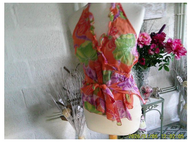inconnue Top sin mangas Lulu H estampado floral naranja y violeta - vista 3