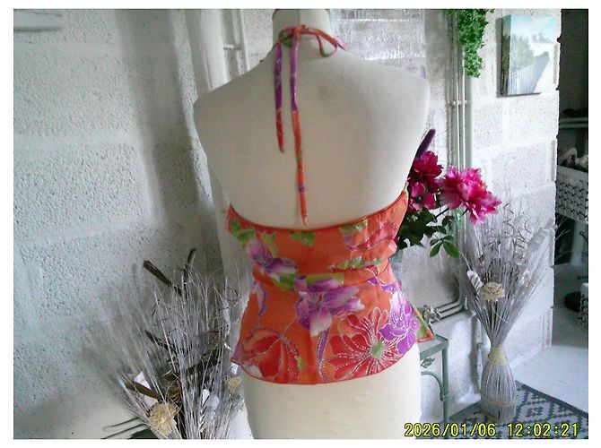 inconnue Top sin mangas Lulu H estampado floral naranja y violeta - vista 5