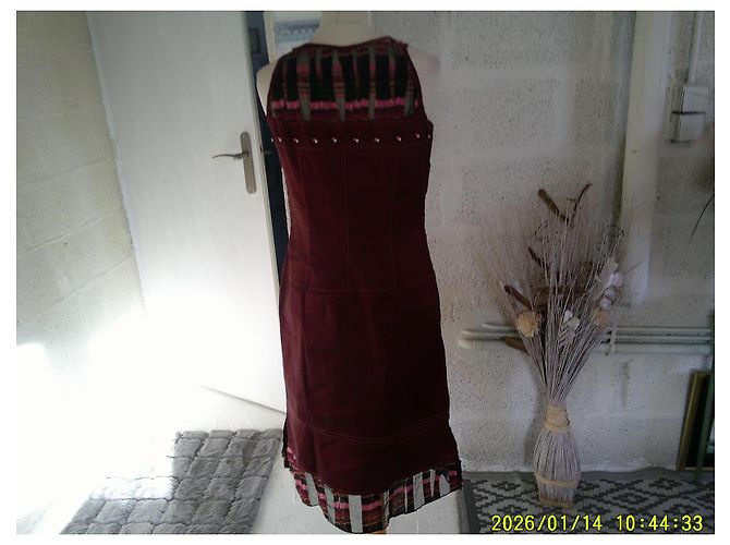 inconnue O.K.S. Leinenkleid bordeauxrot Karomuster kurz - Ansicht 5