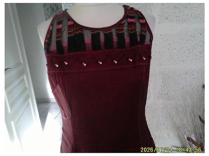inconnue O.K.S. Leinenkleid bordeauxrot Karomuster kurz - Ansicht 6