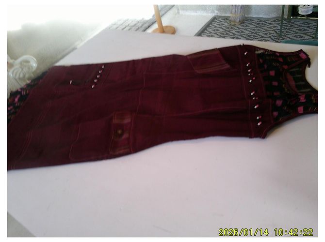 inconnue O.K.S. Leinenkleid bordeauxrot Karomuster kurz - Ansicht 7