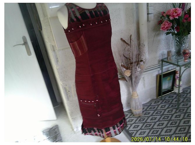 inconnue O.K.S. Leinenkleid bordeauxrot Karomuster kurz - Ansicht 8