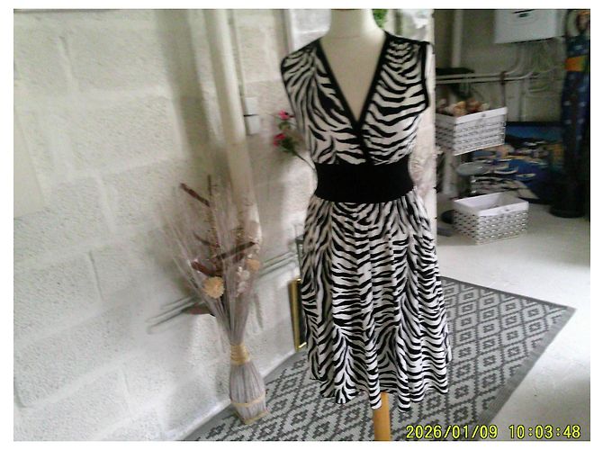 Autre Marque Les Filles de PARIS Viskosekleid Zebra-Print Schwarz-Weiß - Ansicht 2