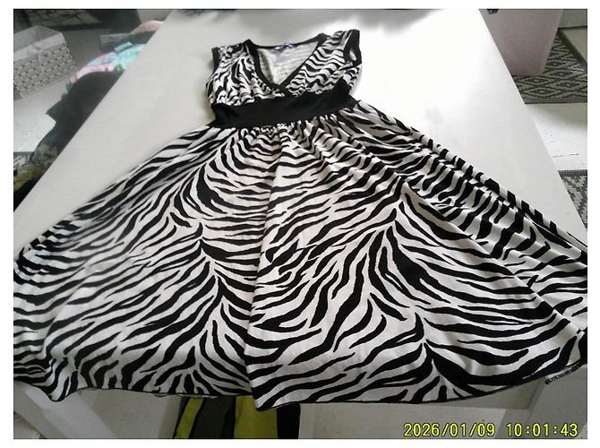 Autre Marque Les Filles de PARIS Viskosekleid Zebra-Print Schwarz-Weiß - Ansicht 6