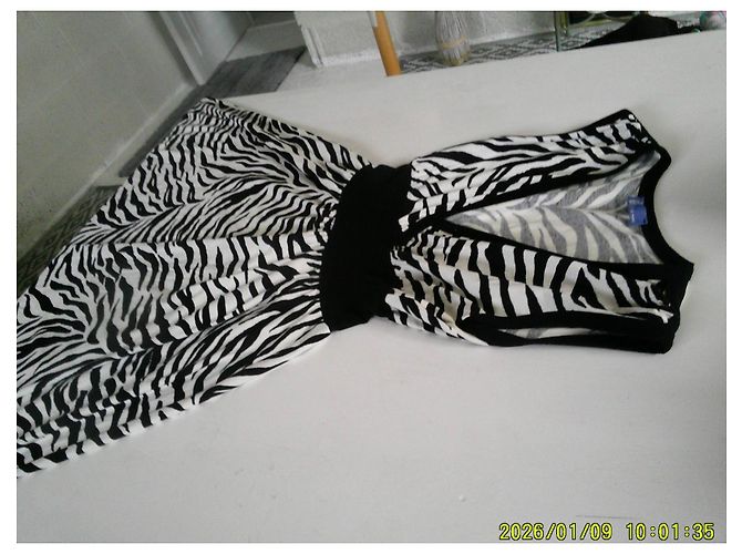 Autre Marque Les Filles de PARIS Viskosekleid Zebra-Print Schwarz-Weiß - Ansicht 7