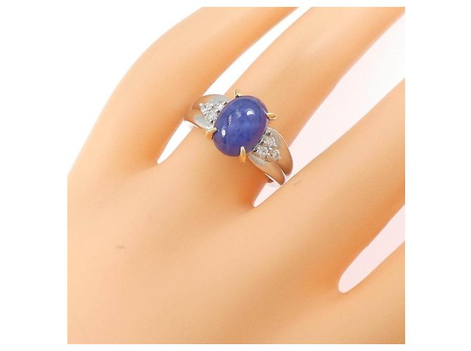 Autre Marque Crescent Vert Synthetischer Sternsaphir Platin Au750 Ring - Ansicht 5