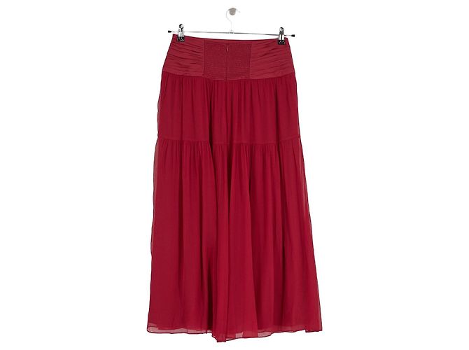 Autre Marque Falda larga acampanada de seda roja ME + EM - vista 2