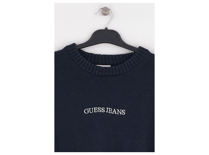 Guess Baumwollpullover in Marineblau mit Logo - Ansicht 3