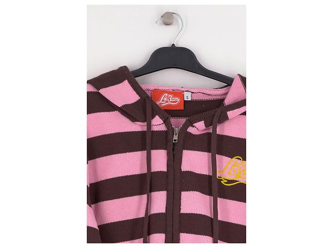 Autre Marque Casaco com capuz LA FAM às riscas rosa e castanho em algodão - vista 3