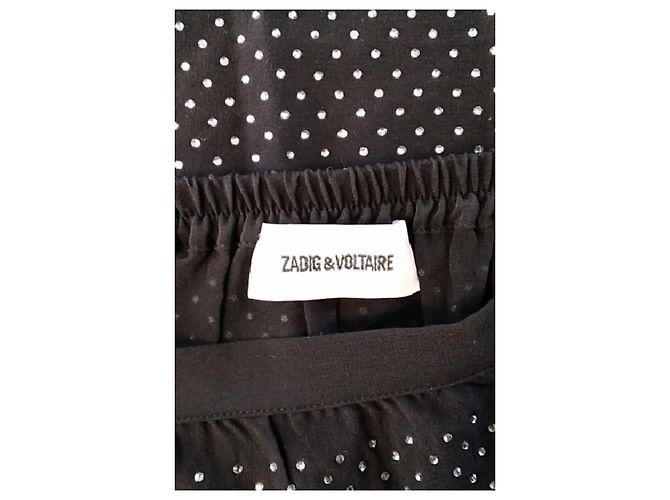 Saia reta de seda preta Zadig & Voltaire com strass e renda - vista 5