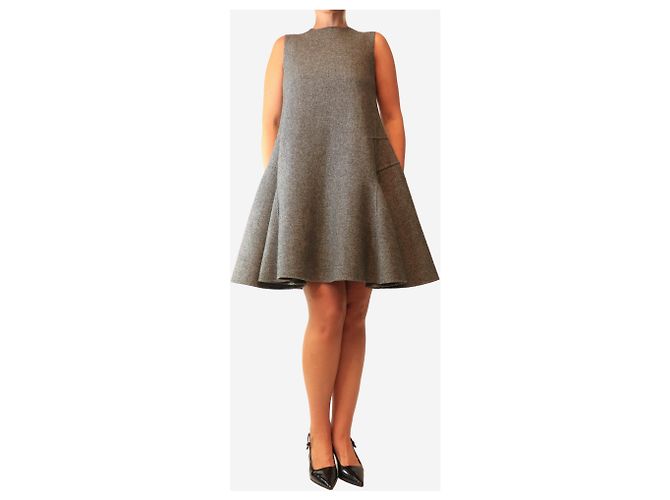 Christian Dior Conjunto de vestido y abrigo de dos piezas en lana gris - size UK 8 - vista 3