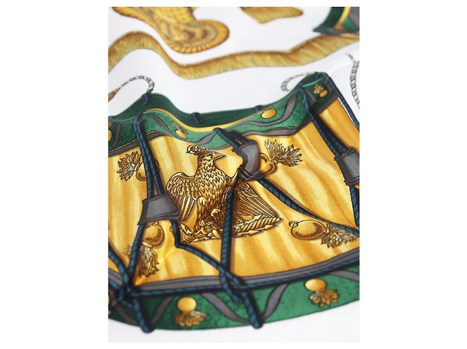 Hermès Lenço Carré 90 Les Tambours verde e branco - vista 2
