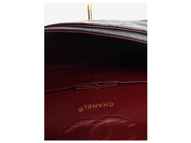 Chanel Borsa Classic Double Flap 1989 medium in pelle d'agnello nera - vista 10