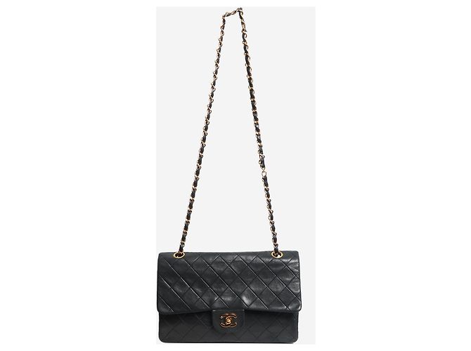 Chanel Borsa Classic Double Flap 1989 medium in pelle d'agnello nera - vista 3