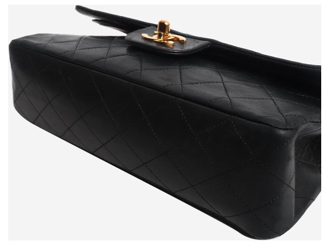 Chanel Borsa Classic Double Flap 1989 medium in pelle d'agnello nera - vista 5