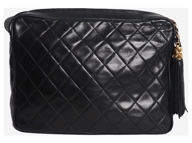 Chanel Schultertasche Vintage 1991 aus gestepptem Lammleder mit Quaste, schwarz - Ansicht 3