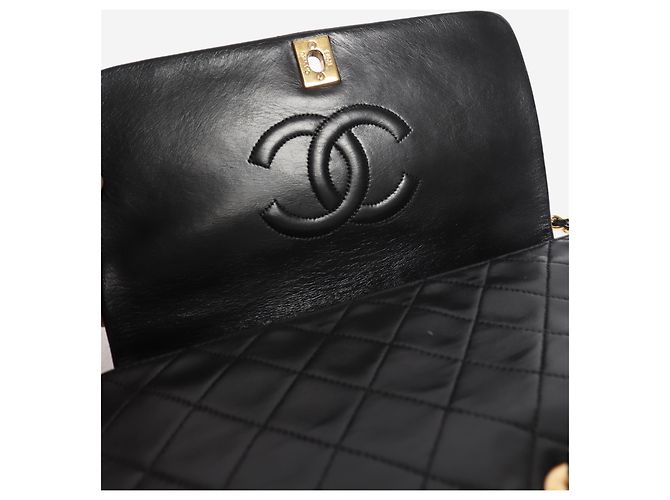 Chanel Borsa flap 1989 in pelle d'agnello nera - vista 5