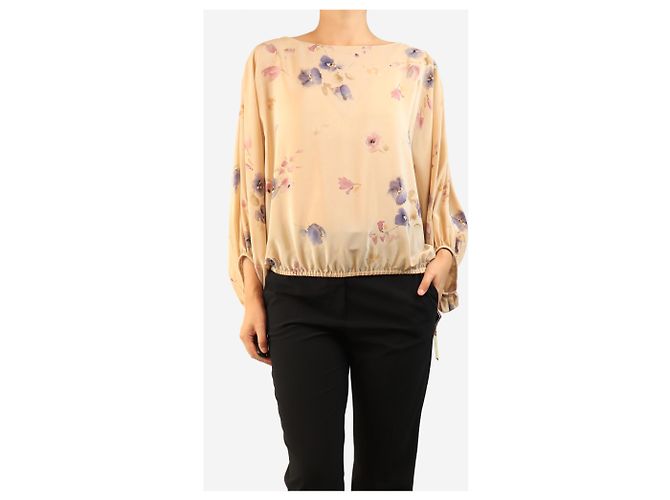 Loro Piana Seidentop mit neutralem Blumen-Aquarellprint - size M - Ansicht 3