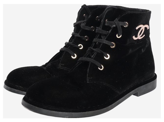 Chanel  Stiefeletten aus schwarzem Samt - Größe EU 38.5 - Ansicht 3