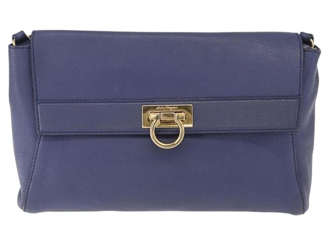 Salvatore Ferragamo Gancini Shoulder Bag Leather Navy Gold - vista 13
