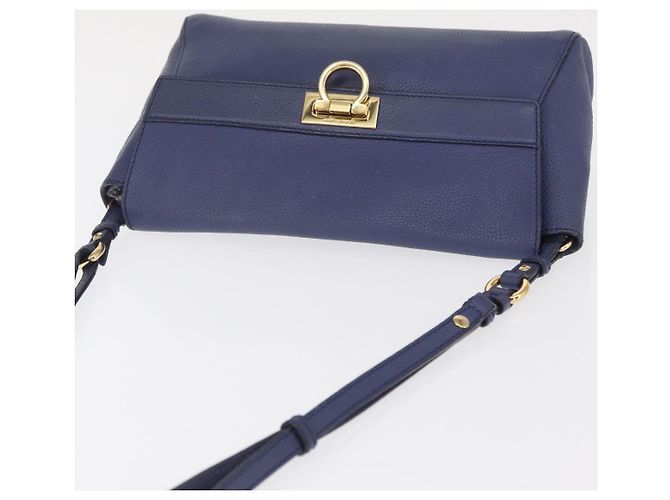 Salvatore Ferragamo Gancini Shoulder Bag Leather Navy Gold - vista 6
