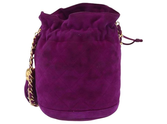 CHANEL Matelasse Chain Shoulder Bag Suede Purple Gold CC - vista 13