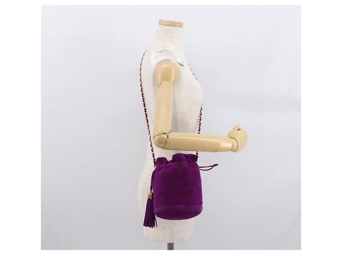 CHANEL Matelasse Chain Shoulder Bag Suede Purple Gold CC - vista 22
