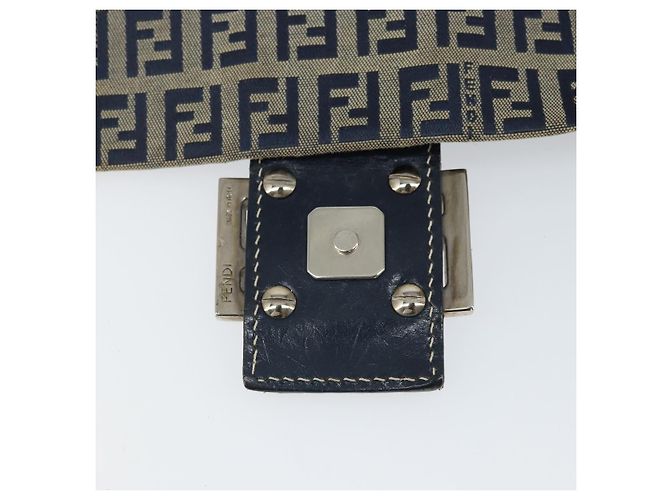 FENDI Zucchino Canvas Mamma Baguette Shoulder Bag Navy Silver - vista 10