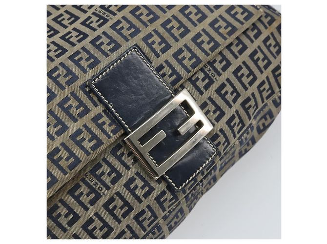 FENDI Zucchino Canvas Mamma Baguette Shoulder Bag Navy Silver - vista 18