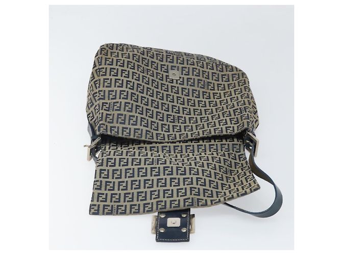 FENDI Zucchino Canvas Mamma Baguette Shoulder Bag Navy Silver - vista 19