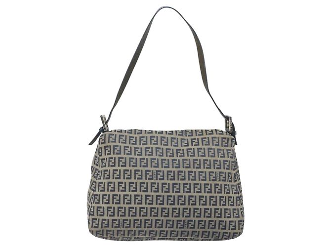 FENDI Zucchino Canvas Mamma Baguette Shoulder Bag Navy Silver - vista 2