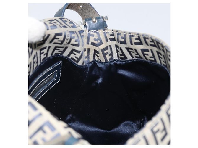 FENDI Zucchino Canvas Mamma Baguette Shoulder Bag Navy Silver - vista 21