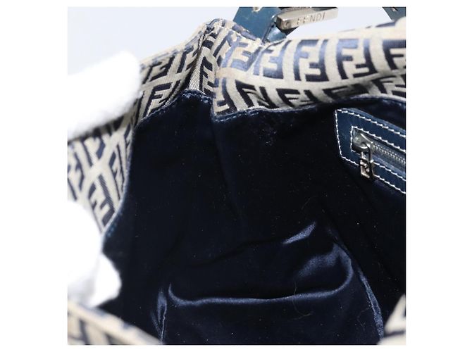 FENDI Zucchino Canvas Mamma Baguette Shoulder Bag Navy Silver - vista 22