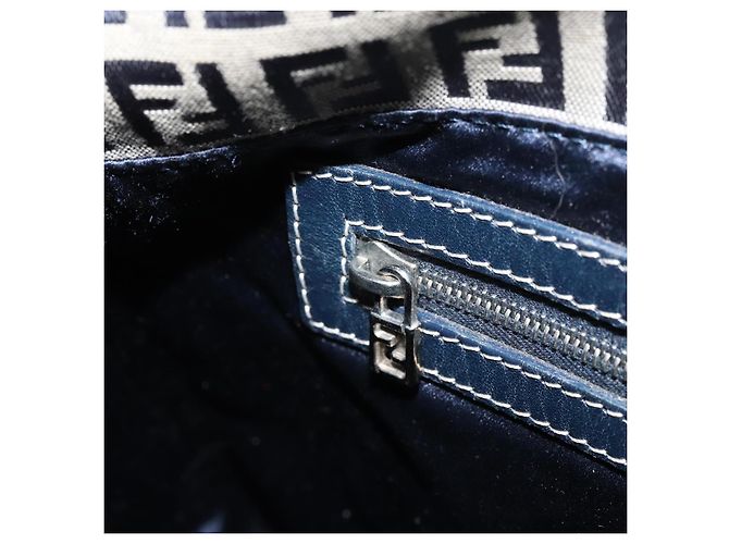 FENDI Zucchino Canvas Mamma Baguette Shoulder Bag Navy Silver - vista 23