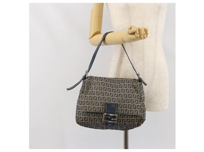 FENDI Zucchino Canvas Mamma Baguette Shoulder Bag Navy Silver - vista 25
