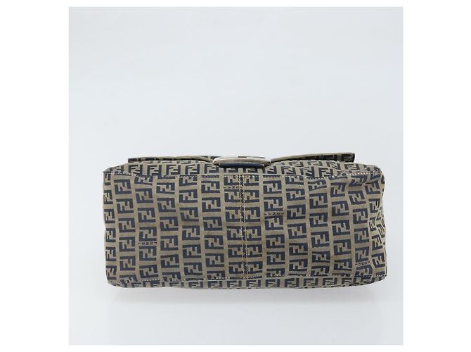 FENDI Zucchino Canvas Mamma Baguette Shoulder Bag Navy Silver - vista 5