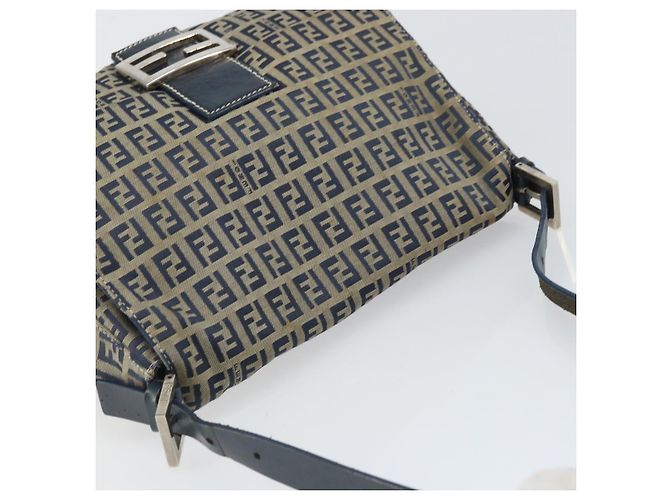 FENDI Zucchino Canvas Mamma Baguette Shoulder Bag Navy Silver - vista 6