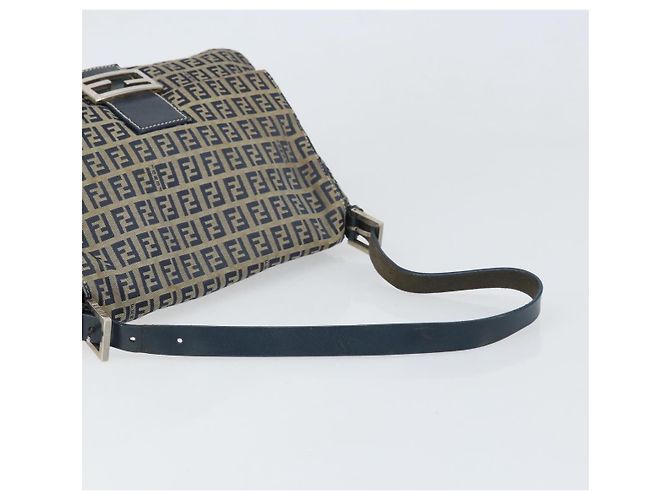 FENDI Zucchino Canvas Mamma Baguette Shoulder Bag Navy Silver - vista 7