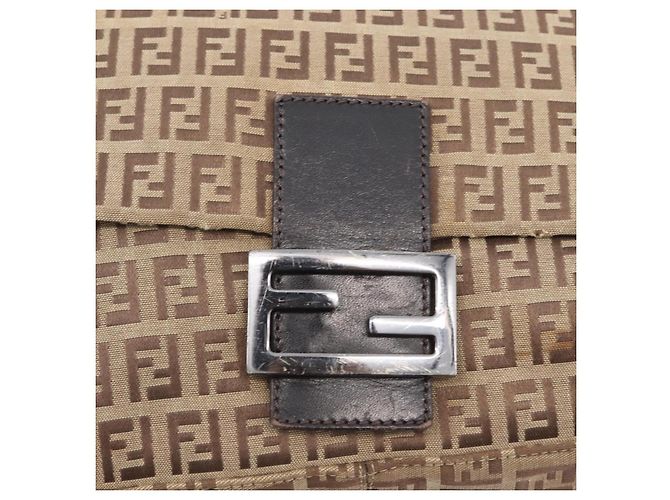 FENDI Zucchino Canvas Mamma Baguette Shoulder Bag Brown - vista 10
