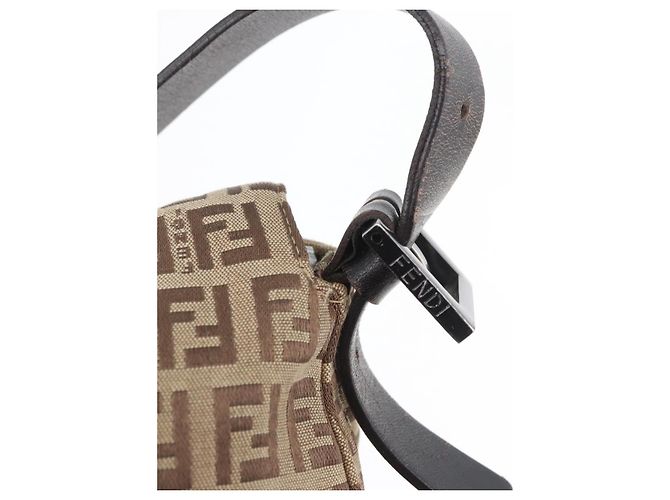 FENDI Zucchino Canvas Mamma Baguette Shoulder Bag Brown - vista 18