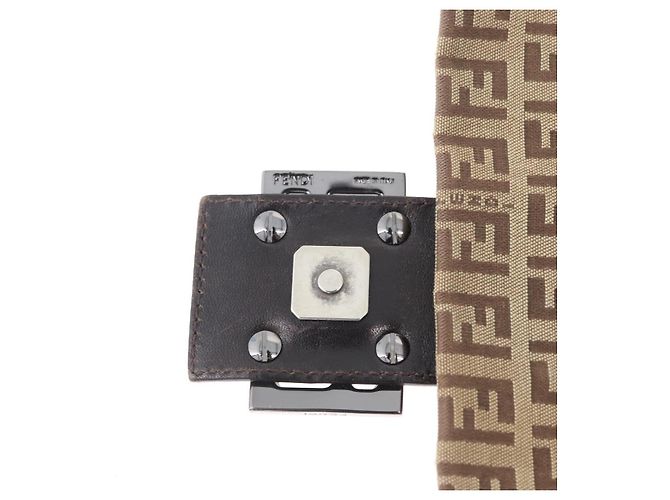FENDI Zucchino Canvas Mamma Baguette Shoulder Bag Brown - vista 19