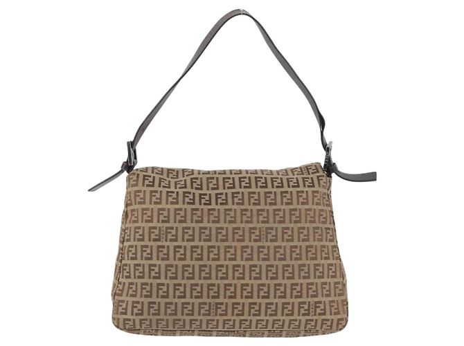 FENDI Zucchino Canvas Mamma Baguette Shoulder Bag Brown - vista 2