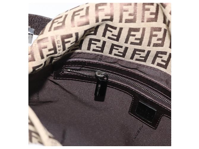FENDI Zucchino Canvas Mamma Baguette Shoulder Bag Brown - vista 23
