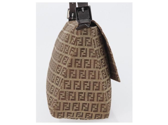 FENDI Zucchino Canvas Mamma Baguette Shoulder Bag Brown - vista 4