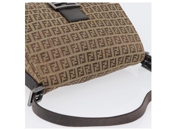 FENDI Zucchino Canvas Mamma Baguette Shoulder Bag Brown - vista 6