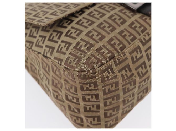 FENDI Zucchino Canvas Mamma Baguette Shoulder Bag Brown - vista 9