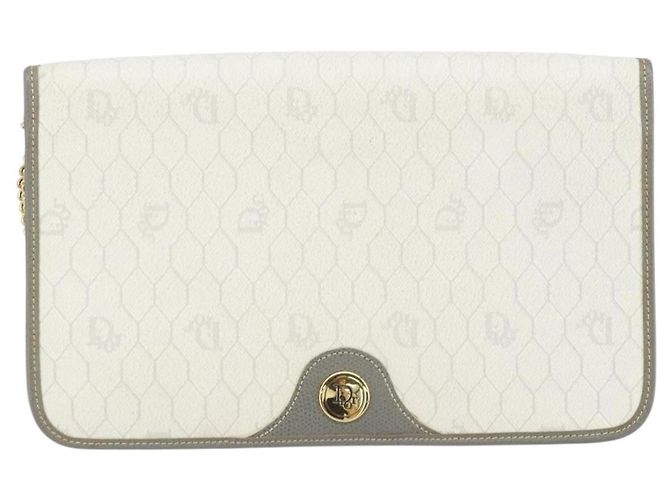Christian Dior Honeycomb Canvas Chain Shoulder Bag PVC White Gold - vista 13