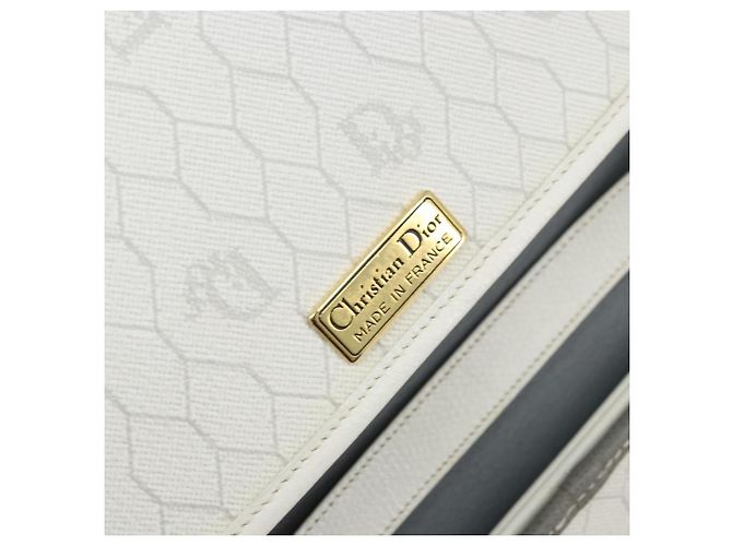 Christian Dior Honeycomb Canvas Chain Shoulder Bag PVC White Gold - vista 18