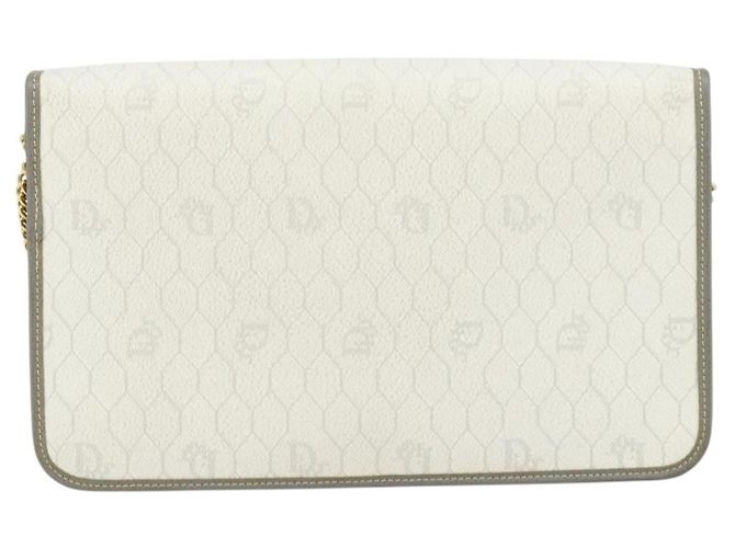 Christian Dior Honeycomb Canvas Chain Shoulder Bag PVC White Gold - vista 2