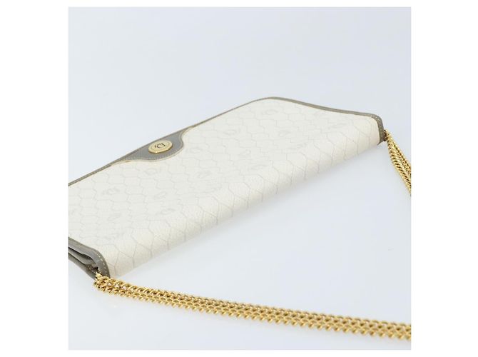 Christian Dior Honeycomb Canvas Chain Shoulder Bag PVC White Gold - vista 6